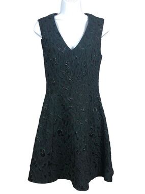 BCBGMaxAzria Green & Black Leopard Dress | Size 4 | Textured Fit & Flare